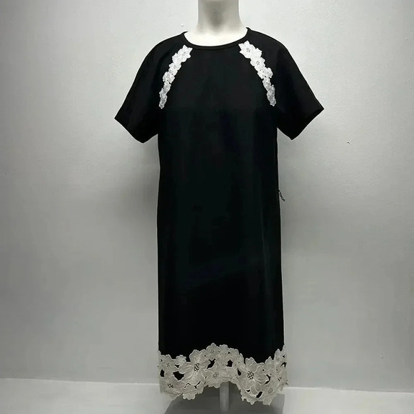 Kate Spade Dress Floral Lace Trim Crepe Short Sleeve Mini Black White Size 4 - Picture 2 of 11